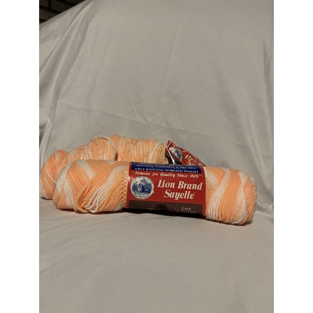 Lot of 2 Lion Brand Sayelle Yarn Skeins #261 Peach Same Dye Lot